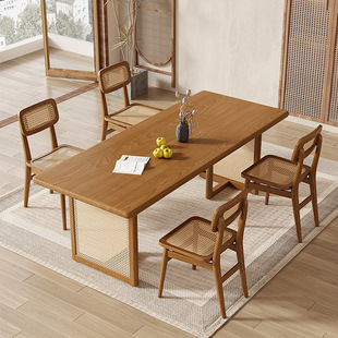Quiet Style Solid Wood Dining Table Household Living Room Log Negotiation Solid Wood Table Simple Homestay Rectangular Dining Table and Chair