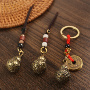 Tang Teng retro rich gourd middle opening pure copper gourd five Emperor money keychain pendant ornaments Yiwu stall