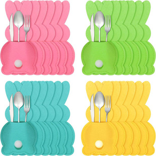 12 Pieces Easter Bunny Tableware Holder Bag Felt Silverware Holder Bag Knife and Forks Easter Table Decoration
