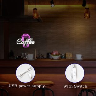 Cross-border Amazon lLED neon pink coffee cup coffee pattern bar bar wall layout USB port