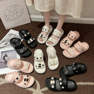 New Summer Double-Strap Crocs DIY Children's Shoes Women's Shoes Fashionable and Versatile Wanchuan Beach Sandals Double-Strap Manufacturer Batch