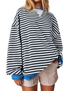 2024 casual simple striped embroidered stitching color round neck pullover bottoming sweater long sleeve women's clothing regular