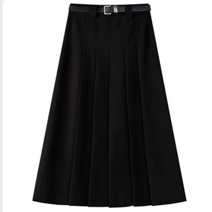 Small Draped Gray Suit Skirt Women's Autumn and Winter Woolen Skirt plus size High Waist Midi Pleated Skirt