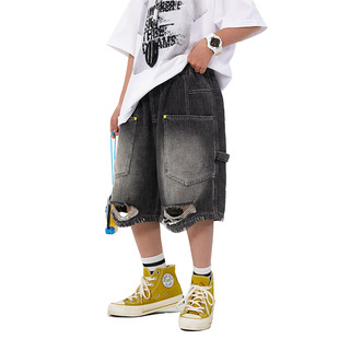 Boys' Summer Stylish Ripped Five-Point Cargo Denim Shorts 2025 New Loose Thin Pants for Children Boys