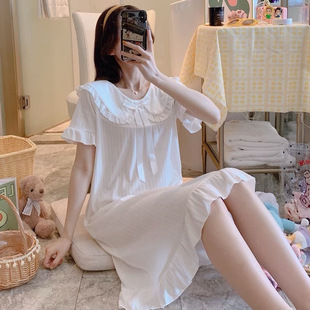 Women's Summer Nightdress Short-sleeved Doll Collar Sweet Fairy Palace Korean Style Student Pajamas Female Princess Style Home Clothes