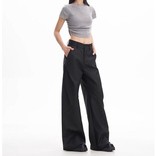 All-Match Black Suit Casual Wide-Leg Sickle Pants Spring and Autumn fleece-lined Women's Slimming Small Tooling Long
