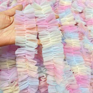 ✅ 5cm Wide Macaron Gradient Double-Layer Mesh Pleated Stage Style Skirt Baby Dress Handmade Lace