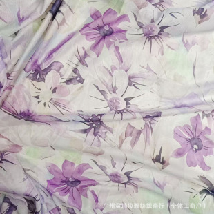 Junya Textile-Elegant Purple Flower Group Printed Fabric-European and American Gentle Fairy Style Women's dress Clothing Fabric