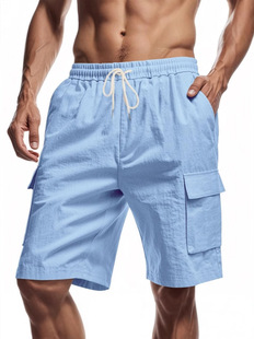2025 Amazon Men's Multi-Pocket Overalls Outdoor Sports Casual Loose Solid Color Overalls Men's Shorts