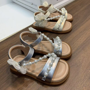 2025 summer new female children's fashion pearl sandals Korean princess open toe beach shoes children's shoes wholesale