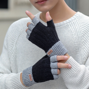 Drop Shipping Half-finger Gloves Men's Typing Fingerless Winter Student Writing Knitted Warm Cycling Cold-proof Elastic