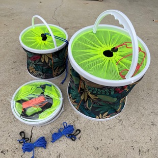 Bucket with anti-jump net canvas bucket portable bucket fishing gear fishing supplies folding bucket outdoor supplies car bucket