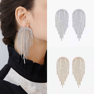 Jinxi Jewelry Европейские и американские флэш-бриллианты Циркон Водопад Большие серьги с кисточками Серебряные высококачественные преувеличенные длинные элегантные серьги