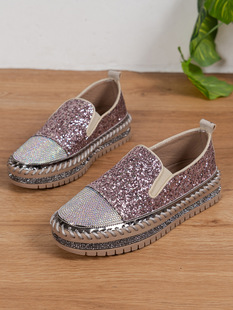 Rhinestone Shallow Mouth Loafers Women's Korean-style Breathable Casual Shoes 2024 Summer New Fashionable Slip-on Lazy Shoes
