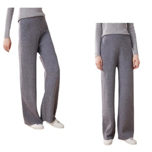 Cashmere Knitted Wide-leg Pants Women's Outer Wear High Waist Belly-tucking Cloud Pants Thickened Autumn and Winter Straight Soft Waxy White