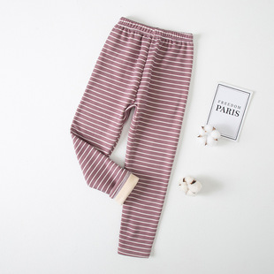 2023 Fall/Winter Children's fleece-lined Thickened Bottoming Warm Pants Striped Home Pants Pajamas for Boys and Girls