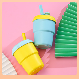 ✅ Portable Cute Bamboo Cup Anti-Fall Silicone 380ml Straw Cup High Appearance and High Temperature Resistance for Kidsren and Students Milk
