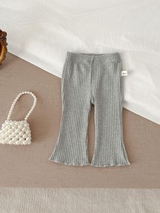 ins2023 baby flared pants girls baby solid color stretch pit leggings Korean style wooden ear casual pants