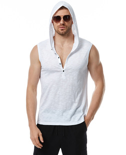 Men's hooded casual foreign trade fashion basic short sleeve lightweight T-shirt vest B21