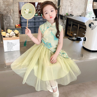 Girls' Hanfu dress New Chinese Children's Cheongsam Princess Dress Summer 2025 New Girls Super Fairy Vestipagainst Dress