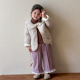 Girls' cotton-padded jacket coat autumn and winter 2024 new western style children's Korean floral cotton-padded coat baby girl's thick winter clothing