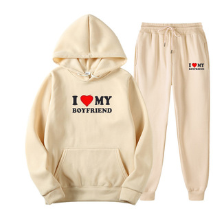 01 New Fashion Men's and Women's Hoodies Trousers Letter Printing I Love My Girlfriend Casual Sports suit