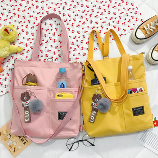 Factory Supply Korean Canvas Bag Women's All-match Large Capacity Double Backpack Crossbody Canvas Bag Casual Shoulder Bag Women