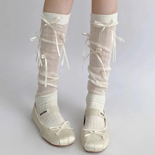Ballet Style Socks Strap Bow Over Knee All-match Socks Women's Sweet Spring and Summer College Style JK Calf Stacks