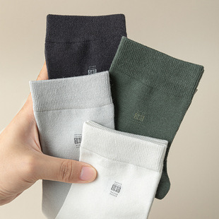 Hemp cotton anti-bacterial deodorant solid color cotton mid-tube men's socks flat boneless cotton jacquard socks men's anti-pilling high quality