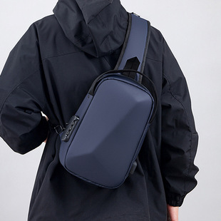 Men's chest bag casual hard shell waterproof lightweight trendy polyhedron rechargeable fitness flat shoulder messenger bag gift