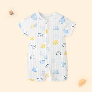 Baby Clothes Summer Climbing Wear Short-sleeved Baby One-piece Suit Newborn 2025 New Thin Fake Two-piece Pure Cotton