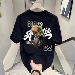 American Style Trendy Brand Anime Letter Print Short-sleeved T-shirt Men's Summer Design Sense All-match Loose Heavy Cotton Top