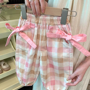Girls' Korean-style All-match Plaid Trousers 24 Autumn Kindergarten Pants Outer Wear Loose Casual Pants for Children and Babies