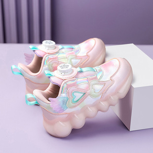 Rotating Running Shoes Autumn Girls Shock Absorbing Girls Shoes Buttons Waterproof sneaker Casual Shoes Leather Tall for Middle and Large Children