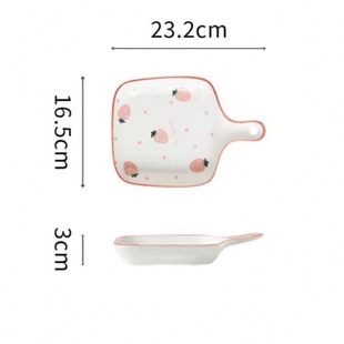 Pan Bowl Microwave Nordic Style Pan Handle Berry Hand-painted Handle Ceramic Tableware Baking Pan Steamed Egg Bowl None