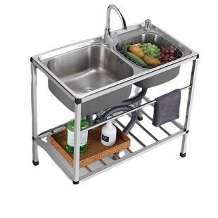 Dishwasher Single Kitchen Household Vegetable Washing Basin Thickened Bracket Stainless Steel Simple Water Double Belt Wash Basin Sink
