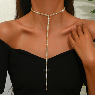 Necklace европейские и американские аксессуары для шейной цепи простой высокий стиль сексуальная мода дикая длинная Т-образная хрустальная ожерелье