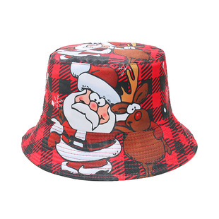 Cross-border European and American New Santa Claus Snowman Snowflake Christmas Gift Printed Fisherman Hat Basin Hat Women's Christmas Hat