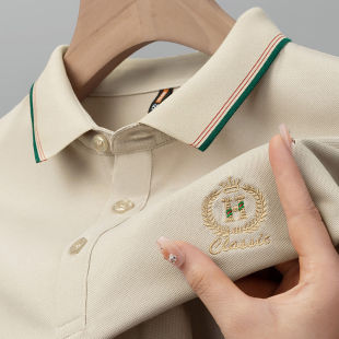 Летняя новая ледяная шелковая тонкая рубашка POLO для мужчин с воротником с короткими рукавами футболка повседневная вышивка топ
