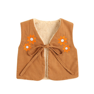 2021 cross-border infant corduroy embroidery small chrysanthemum + lining plush girl baby horse clip vest AL007