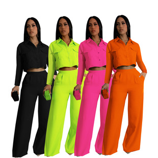 TW584 European and American cross-border women's autumn new fashion lapel long sleeve high waist wide leg trousers commuter elegant suit