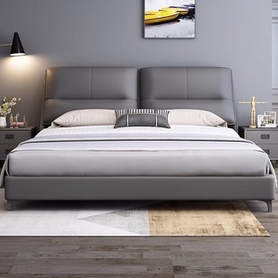 Modern simple Italian genuine leather bed new soft bag bedroom Nordic master bedroom bed box storage solid wood double leather bed