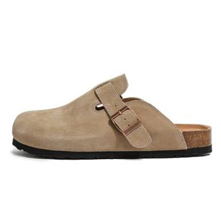Genuine Leather Lazy French Style Retro Baotou Cork Bottom Height Increased Half-Drag Slip-on Big Toe Shoes Borken Shoes for Women