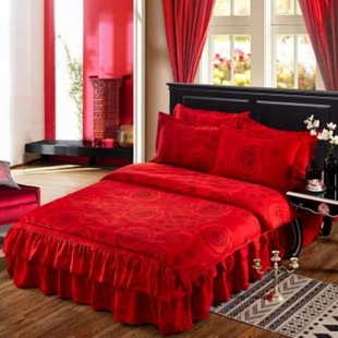 Wedding padded sanding double-layer bed skirt four-piece wedding four-piece bed skirt quilt cover pillowcase bedding wholesale