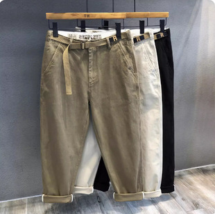 Full High Density Twill Enzyme Wash Fashion Brand Casual Pants Men's Spring Loose Straight Overalls Men's Long Pants