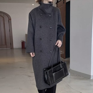 Vertical Collar High-end Double-sided Wool Coat Women's 2024 Autumn and Winter New Plush Loose Mid-length Wool Coat