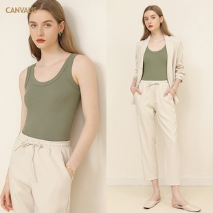 Summer New Camisole Women's Wide Shoulder Strap Slim Fit Bottoming Summer Inner One-piece Threaded Round Neck Outer Wear Top