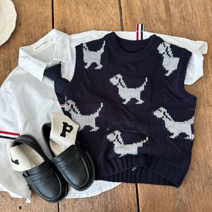 Children's Sweater 2024 Autumn New Men's and Women's Children's Wear Cartoon Knitted Sweater Baby Sleeveless Wool Vest