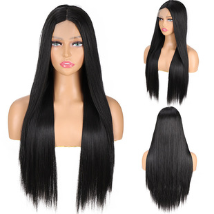 Wig European and American Women's Wig Front Lace Women's Medium Long Straight Hair Foreign Trade Lace Chemical Fiber Wig Head Cover