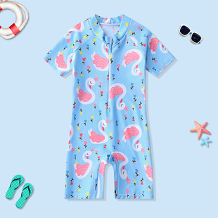 in stock Explosive Children's one-piece swimsuit for girls solid color floral foreign style girls and boys sunscreen quick-drying skin-friendly swimsuit